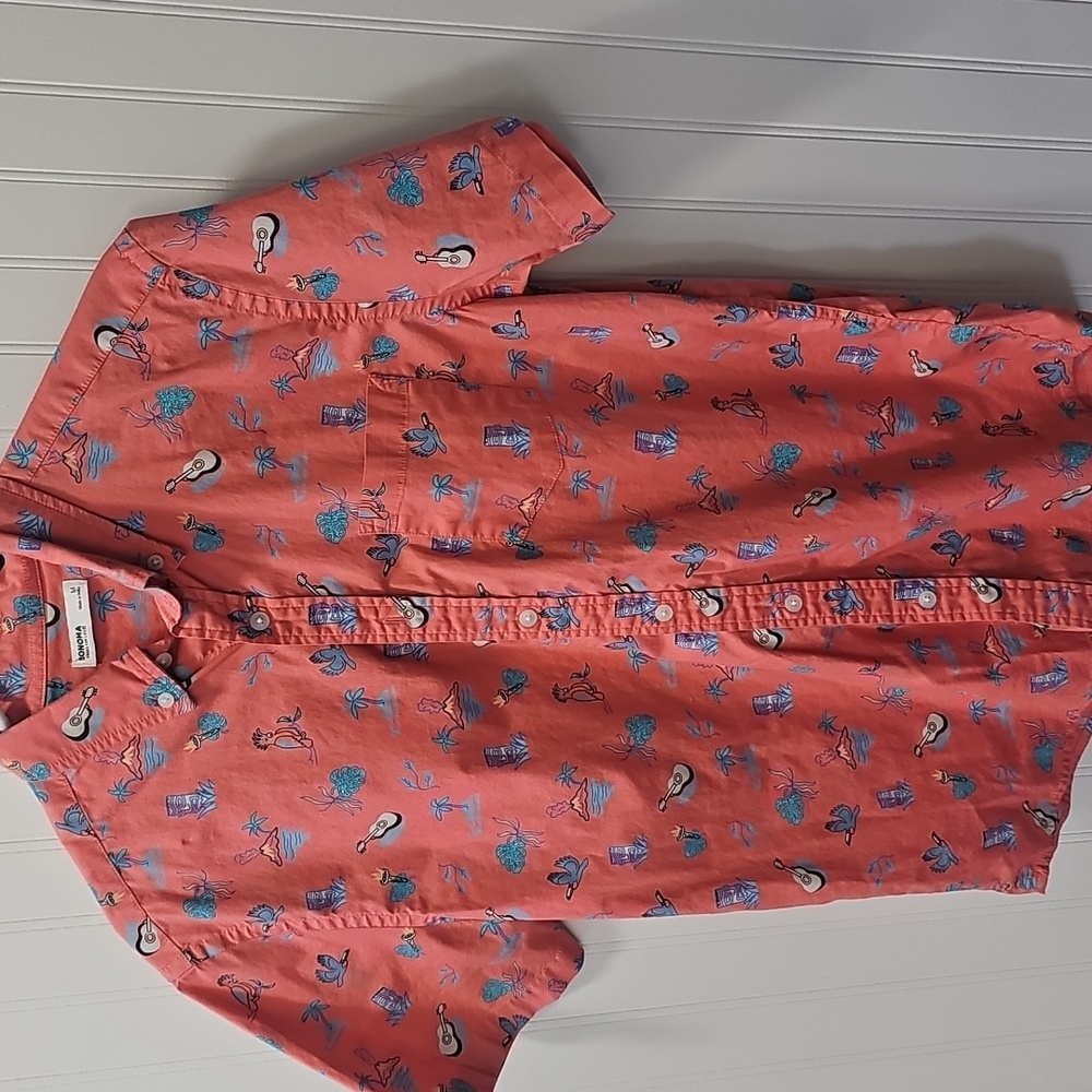 Sonoma Coral Tropical Print Shirt